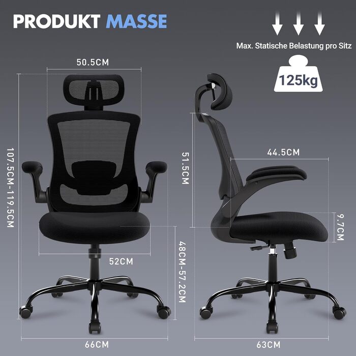 Коламі - ергономічне крісло для офісу з сітчастою спинкою, регульованою підголівником та поперековою підтримкою, підйомними підлокітниками, функцією гойдання та фіксації положення, регульоване по висоті, поворотне, чорне, універсальний розмір