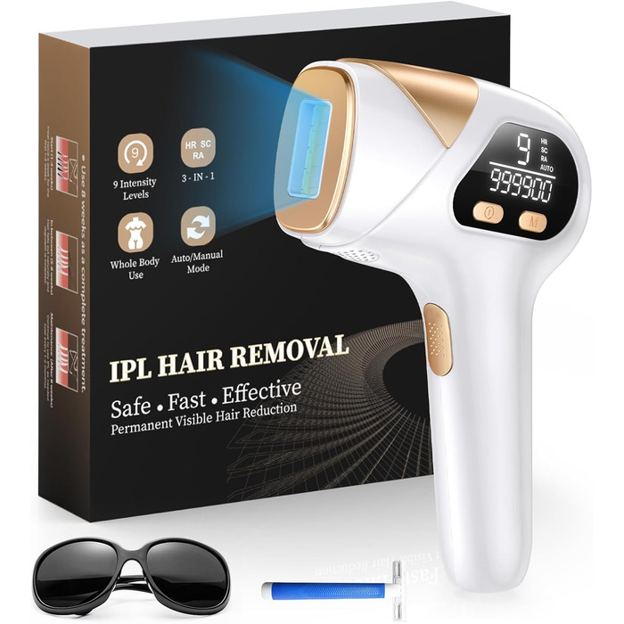 Пристрій для епіляції IPL Haarlosy 3-в-1: HR/SC/RA, 999 900 імпульсів, 9 рівнів енергії, безболісна епіляція для чоловіків та жінок, для тіла