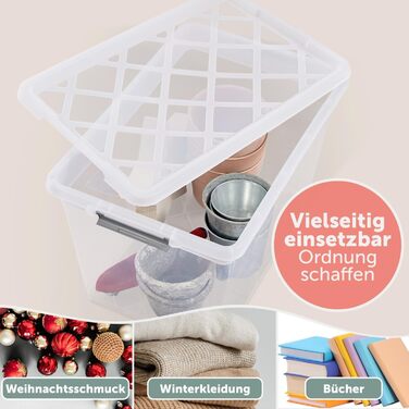 Blumtal Storage Box with Lid 32L made of Plastic - Storage Boxes 36.5x36x26.5 cm - Storage Boxes made of 100% New Material with Closure Clips - Storage Boxes with Lid (60 Liters, 4-Piece Set)