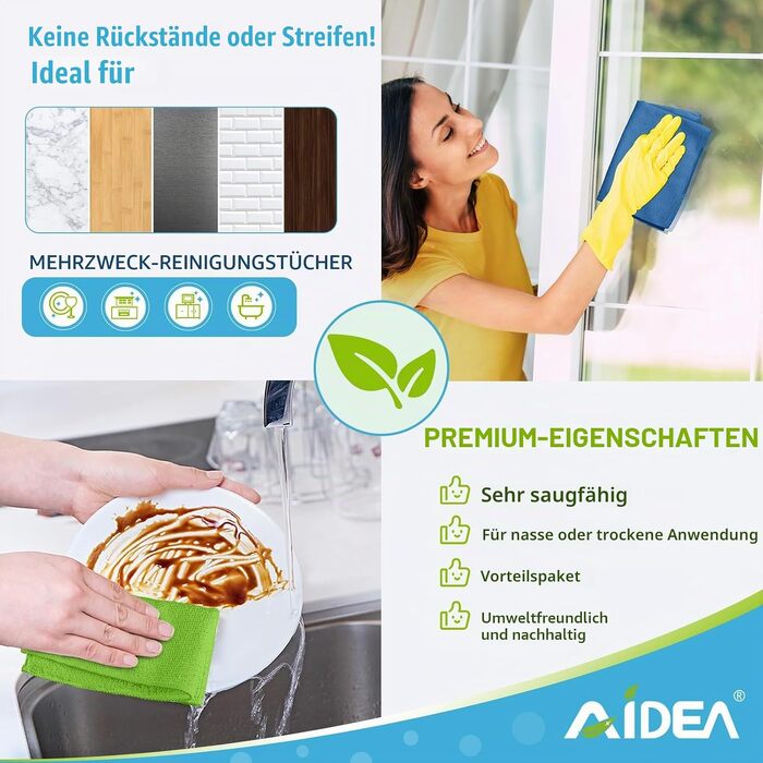 Серветки з мікрофібри для прибирання AIDEA, універсальні ганчірки для вікон та посуду, 30x30 см, багатоколірні, 100 шт.