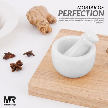 Набір ступка та товкач із натурального мармуру (7,6 см) — ручна м’ясорубка для часнику, трав та спецій, біла