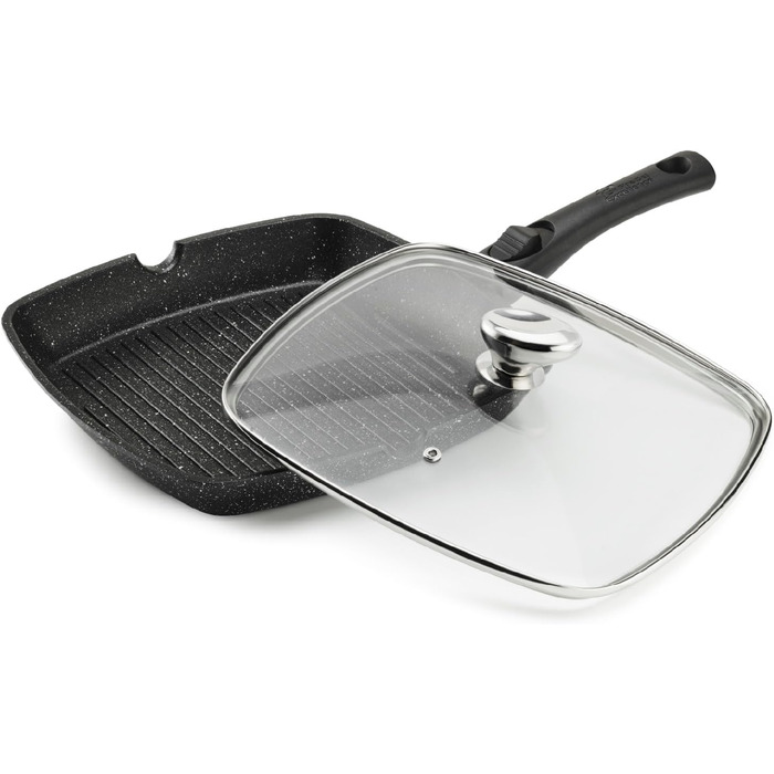 Pradel Excellence Гриль-сковорода алюмінієва лита 28x28 см з кришкою, антипригарне покриття (камінь), знімний ручка, для всіх плит - 28 см