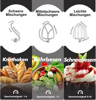 Кухонний комбайн Kitchen in the box, планетарний міксер з чашами 4,5 л та 5 л, 1300 Вт, 10+ швидкостей, з насадками (гак, міксер, вінчик), чорний