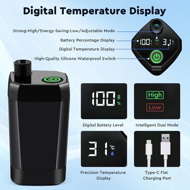 Портативна душова кабіна для кемпінгу Uplayteck з акумулятором 6000mAh, насосом, регулюванням температури та IPX7 водонепроникністю