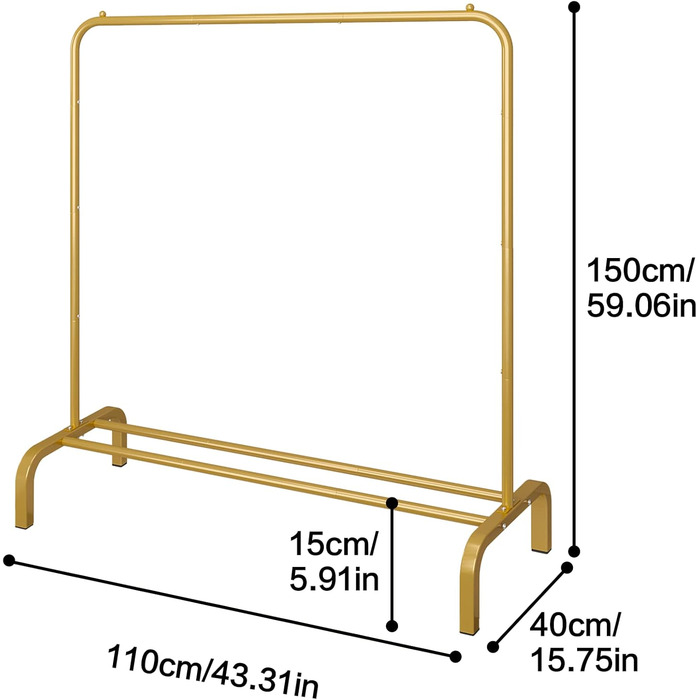 JIUYOTREE Clothes Rack, Coat Rack, Metal Clothes Rod, Durable Clothes Rod with Bottom Frame for Coats, Skirts, Shirts, Sweaters, White (Gold)
