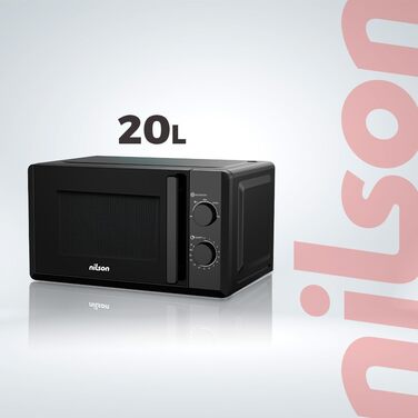 Мікрохвильова піч Nilson 20 літрів, чорний кришталь, NMW2700N, 700W, 5 програм, функція розморожування