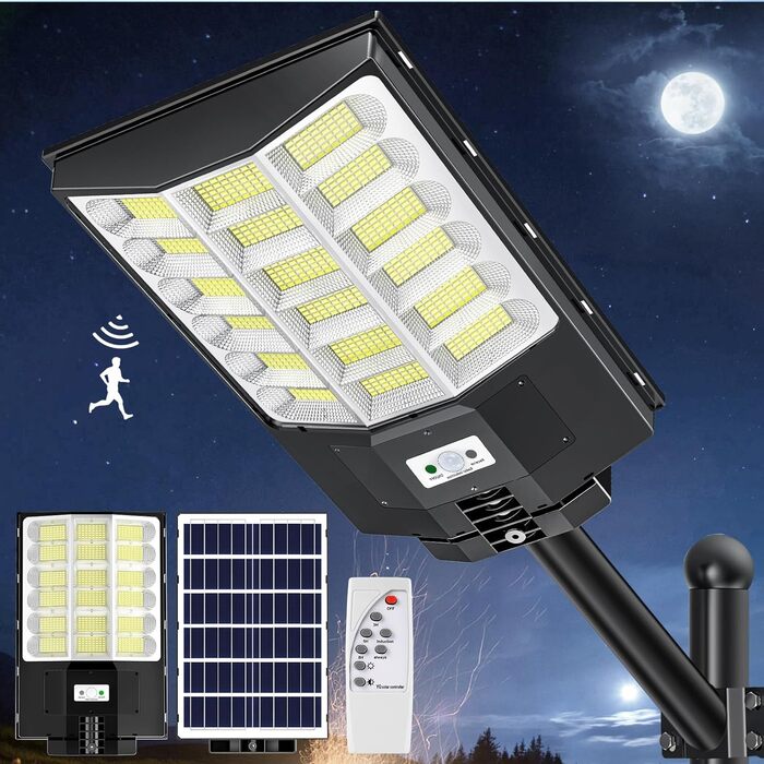 Вуличний сонячний LED світильник Sararoom 1000W з датчиком руху, 864LED, 6500K, IP65, з пультом, для саду, тераси, гаража, газону