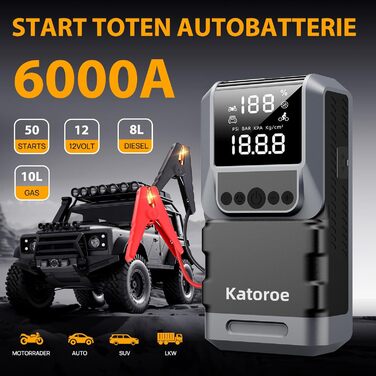 Powerbank для автомобіля 60000A з пусковим струмом, бустер для бензину/дизеля (10.0L/8.0L), ліхтарик 400 люмен, 2xUSB, потовщені кабелі - чорний