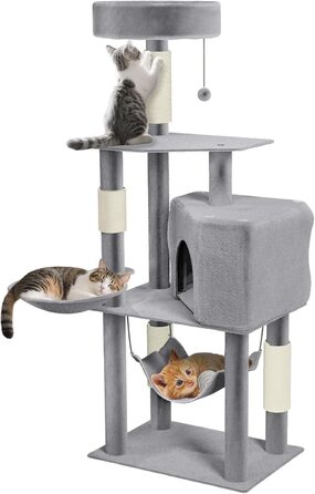 Багатоповерховий котячий будиночок-крісло з інтегрованим когтеточкою, платформою, гамаком та кошиком (Світло-сірий)