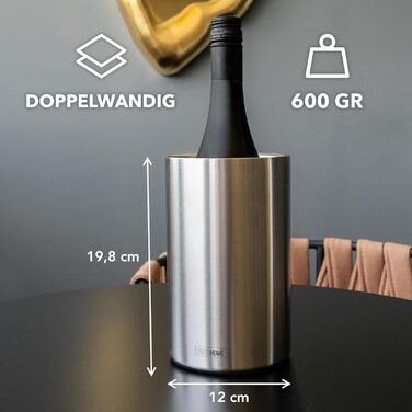 SWISS HOME® Охолоджувач для пляшок вина, шампанського та ігристого вина з нержавіючої сталі, подвійні стінки, у подарунковій коробці
