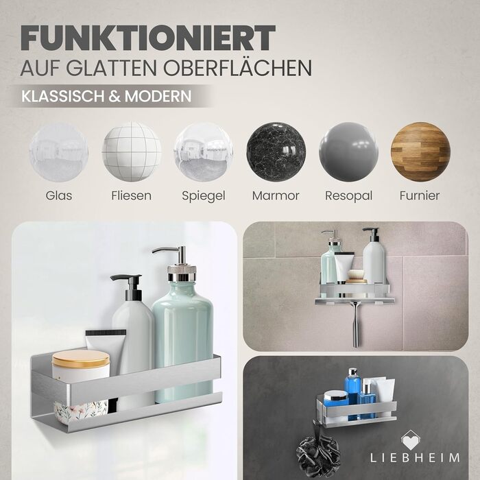 Поличка для душу з нержавіючої сталі S304 - без свердління, монтаж на клейкій стрічці, срібляста, для ванної кімнати