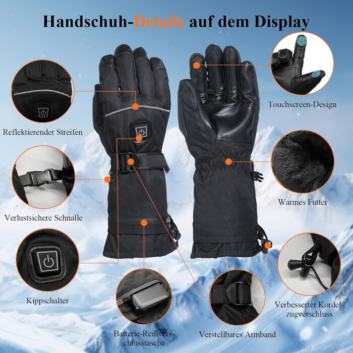 Обогріваючі рукавички Minthouz 5V 5000mAh USB-C з регулюванням температури, водонепроникним екраном та 3 рівнями нагріву - ідеальні для зимових пригод, роботи та спорту