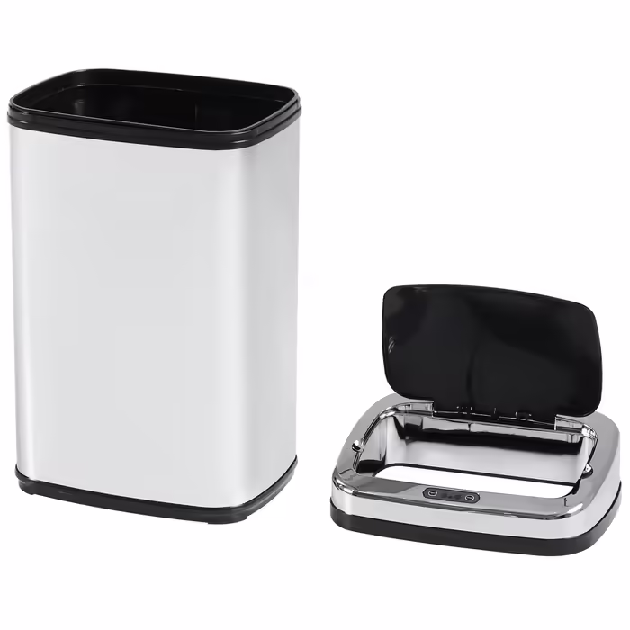 HOMCOM Automatic Sensor Trash Can 30L with IR Sensor, Square, Stainless Steel, Optional Inner Bucket for Hygienic Waste Management