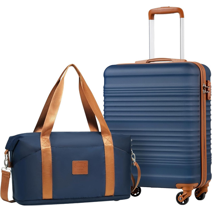 Набір валіз COOLIFE: велика (55x35x20 см) та маленька (40x25x20 см) для ручної поклажі Ryanair & Easyjet, з TSA замком та 4 колесами, ABS, блакитний/коричневий