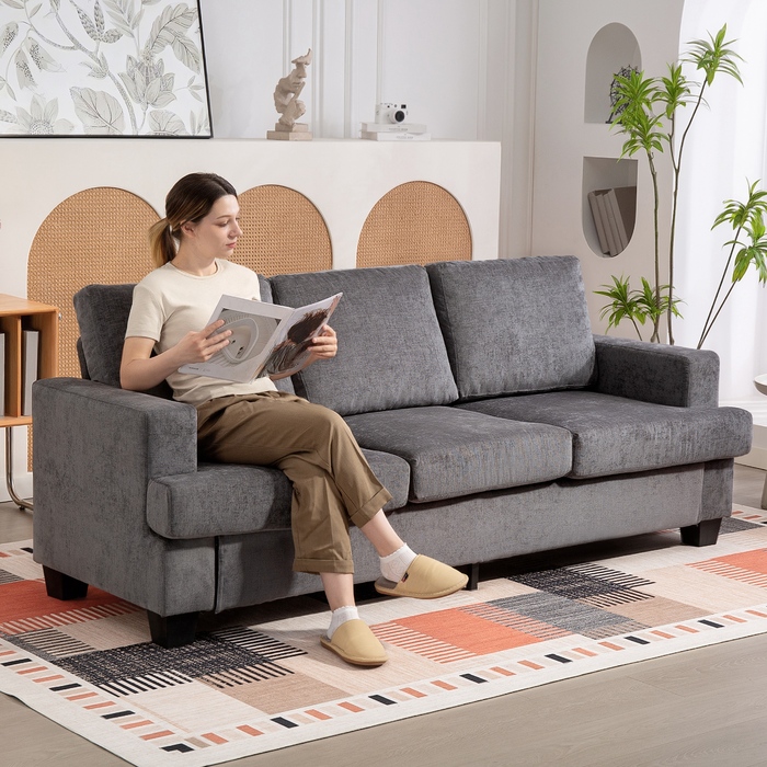 HOMCOM 3-Seater Sofa - A comfortable and stylish sofa for your living room, featuring a fabric upholstery, sturdy steel frame, and plush cushioning. Available in Grey.
