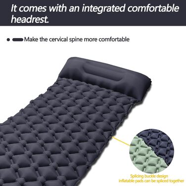 Надувна ізомат для кемпінгу Isomatte, Ultraleicht: легка, самонадувна матрац для відпочинку на природі, у наметі, на пляжі. З насосом та подушкою (Marineblau)