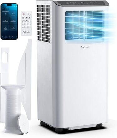Мобільний кондиціонер Pro Breeze™ 9000 BTU 4-в-1: охолоджувач, вентилятор, осушувач, нічний режим, клас енергоефективності A, комплект для ущільнення вікна, пульт ДК та таймер 24 години, білий