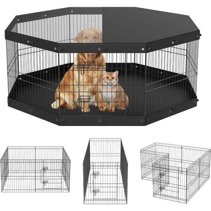 VEVOR 8-Panel Foldable Dog Playpen - 61cm High, Waterproof Oxford Fabric with Mat & Cover