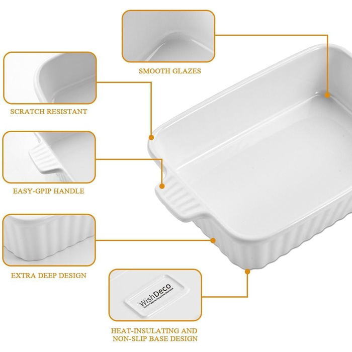 Набір форм для запікання (4 шт.), прямокутні, кераміка, для лазаньї, з ручками, жаростійкі, підходить для мікрохвильової печі та мийки