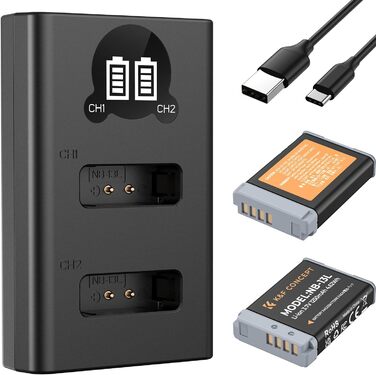 Запасний акумулятор K&F CONCEPT NB-13L (2 шт.) з LCD-зарядним пристроєм для Canon EOS G7X3/G7X2/G9X/G5X/SX720HS