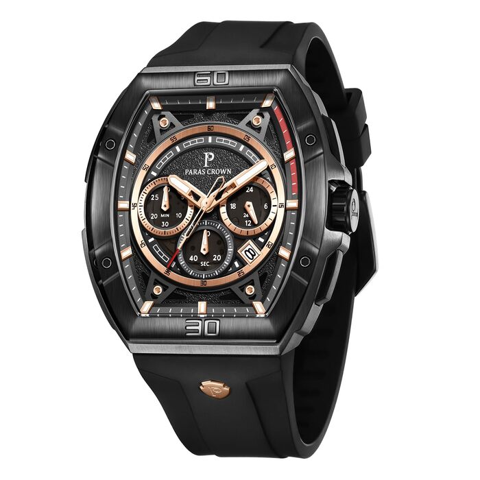 Чоловічий годинник-хронограф на кварцовому механізмі з японським годинниковим механізмом, 5ATM, корпус з нержавіючої сталі, ремінець з силікону (чорний)