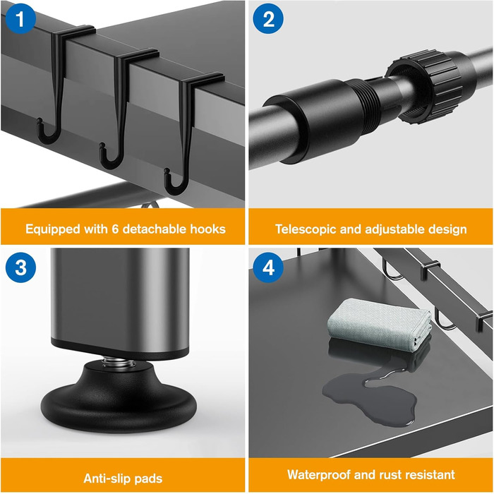 Підставка для мікрохвильової печі та кухонного обладнання з 6 гачками (сіра)