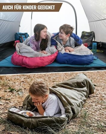 Спальний мішок KingCamp для дітей та дорослих, легкий компактний ковдрувальний спальник (можливість з'єднання у подвійний), 3 сезони, Olive L Zip 220×75 см