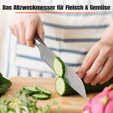 TUO Santoku ніж: професійний японський ніж з нержавіючої сталі, 18 см, ергономічна ручка з паккавуду, серія Fiery Phoenix