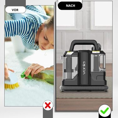 Пилгопоглинач Vonia для килимів та м'яких меблів – потужний миючий пилосос 450W з потужністю всмоктування 11 kPa, 2 насадки та шланг 1,2 м – ідеально підходить для авто, диванів, килимів та м'яких меблів (Чорний)
