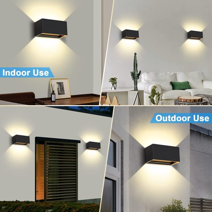 LED-водостійка настінна лампа Kingwen 4 шт. 20W, 3000K, IP65, чорний колір