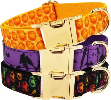 Нашийник для собак з металевою застібкою, двосторонній нашийник з іменем та номером телефону, регульовані розміри для маленьких собак, M та L (на Хелловін)