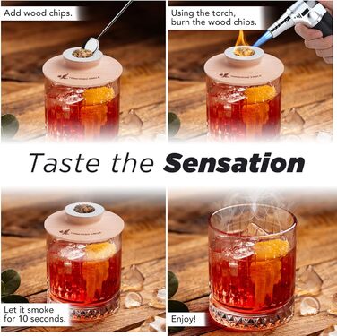 Набір для копчення коктейлів з факелом та дерев'яними стружками для віскі, бурбону, коктейлів, вина, сиру, салату та м'яса