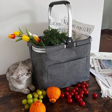 30L Family Shopping Bag Shopping Basket Foldable Carrying Basket Large Picnic Basket Folding Basket Travel Bag Practical Shopping Basket with Padded Handles - ideal for Travel/Picnic/Shopping/Gift