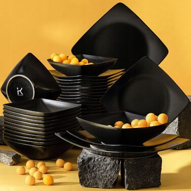 Набір посуду Konsimo для 6 осіб (18 предметів) - EPIRI: Сучасний сервіз з чорного матового стекопласту для сім'ї