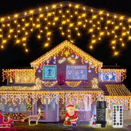 Ланцюжок прикрас з LED-ліхтариками Ollny Eisregen для вулиці, 15 м, 600 LED, тепле світло, 8 режимів, водонепроникний, з пульта, для балкона, даху, вікна, дому, огорожі