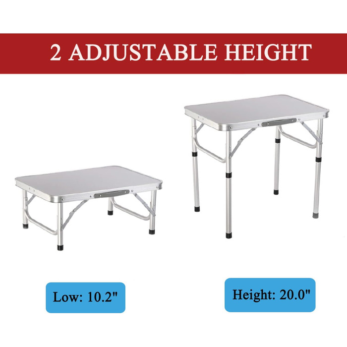 Складаний стіл 60 см: портативний, для кемпінгу, пікніка, саду, відпочинку на природі. Алюмінієвий каркас, регульована висота. Розміри: 60 x 45 x 25,9 см (Д x Ш x В). Білий