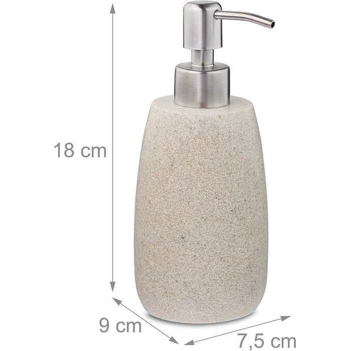 Дозатор для мила Relaxdays 300 мл, наповнюваний, для ванної/кухні, з нержавіючої сталі, пісок, полірезин