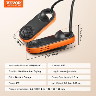 Сушарка для взуття VEVOR з 4 трубками та таймером, 200 Вт, сушарка для чобіт та взуття з тепловим обдувом