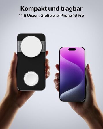 Бездротова зарядка Induktive з підтримкою MagSafe, 3 в 1 для iPhone 15/14/13/12, Apple Watch та AirPods (Чорний)