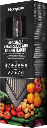 Тірний овочевий терт Microplane з V-подібною та Julienneklingen-лезом, з нержавіючої сталі, з захистом пальців