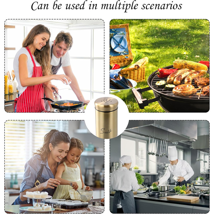 Набір солянок та перечничок 150 мл (2 шт.) з нержавіючої сталі та скла, золоті, для дому, кухні, ресторану, барбекю