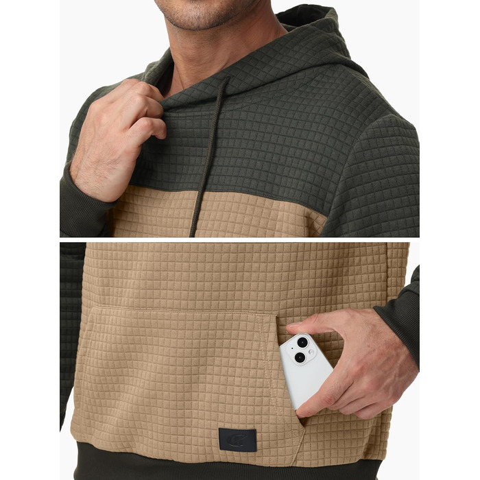 Чоловічий худі YuKaiChen з принтом у стилі пачуворк, джгут, капюшон, з кишенями, армійсько-зелений/хакі (XXL, армійсько-зелений/хакі)