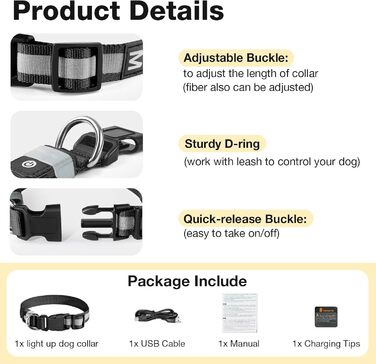 Світлодіодне нашийник для собак Leuchthalsband PcEoTllar, вологостійкий, 7 кольорів, регульований, для малих та великих собак, чорний, S-Upgrade