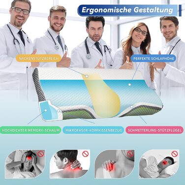 IDEA Pillow Neck Pain Relief, Ergonomic Orthopedic Pillow Neck Support, Memory Foam Pillow for Side, Back & Stomach Sleepers, Anti-Snoring Pillow for Men Women (62 * 34.5 * 12/8CM)