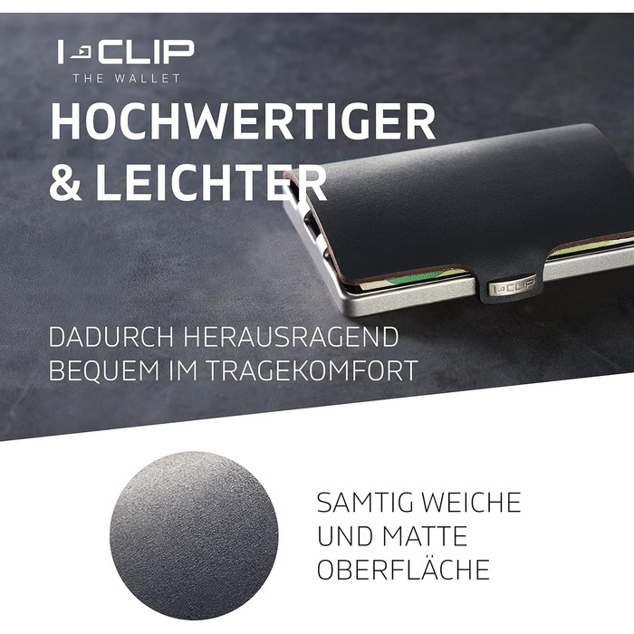 I-CLIP Original Slim Wallet Leather Wallet - Premium Wallet - Card Case - Credit Card Case with Money Clip - Smooth Leather Black