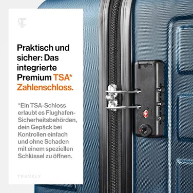 Чемодан Travely з полікарбонату, 77 см, XL, 100 л, з TSA замком, блакитний