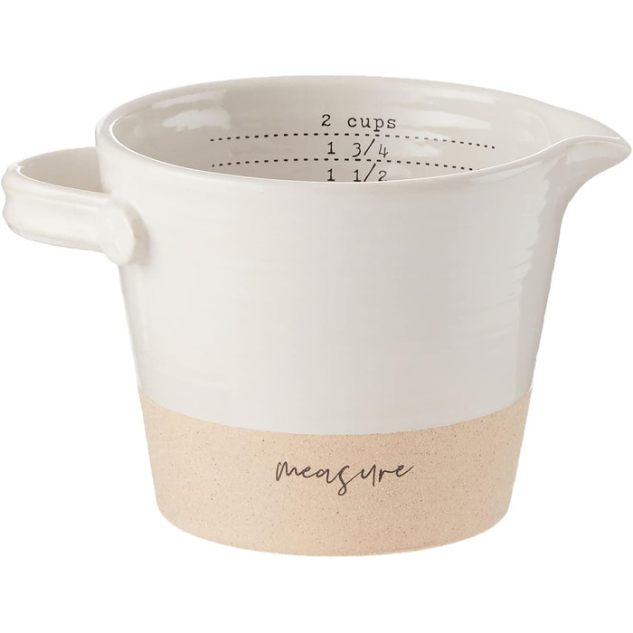Набір мірних кухлів із кам'яної кераміки Mud Pie, білий, 2 шт. (10,2 x 11,4 см) з ложкою 7,6 см