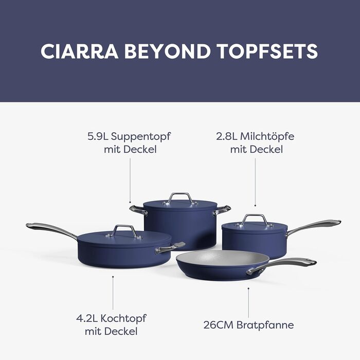 Набір посуду Ciarra Beyond Induktion 4 шт. з керамічним покриттям, рожевий (CBCWSM7)
