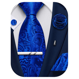 Набір аксесуарів для чоловіків: краватка з візерунком павароччі, кишеньковий хустинка, краватки-кліпси, затискачі для краваток, застібка для краватки, 5 шт. (Королівський синій)