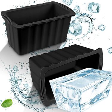 2 Large Ice Block Molds, 5.4kg Extra Thick Silicone Ice Cube Molds, Reusable for Ice Bath Tub, Bathtub, Cold Plunge Pool, Cooler, Ice Bath Tub - Black